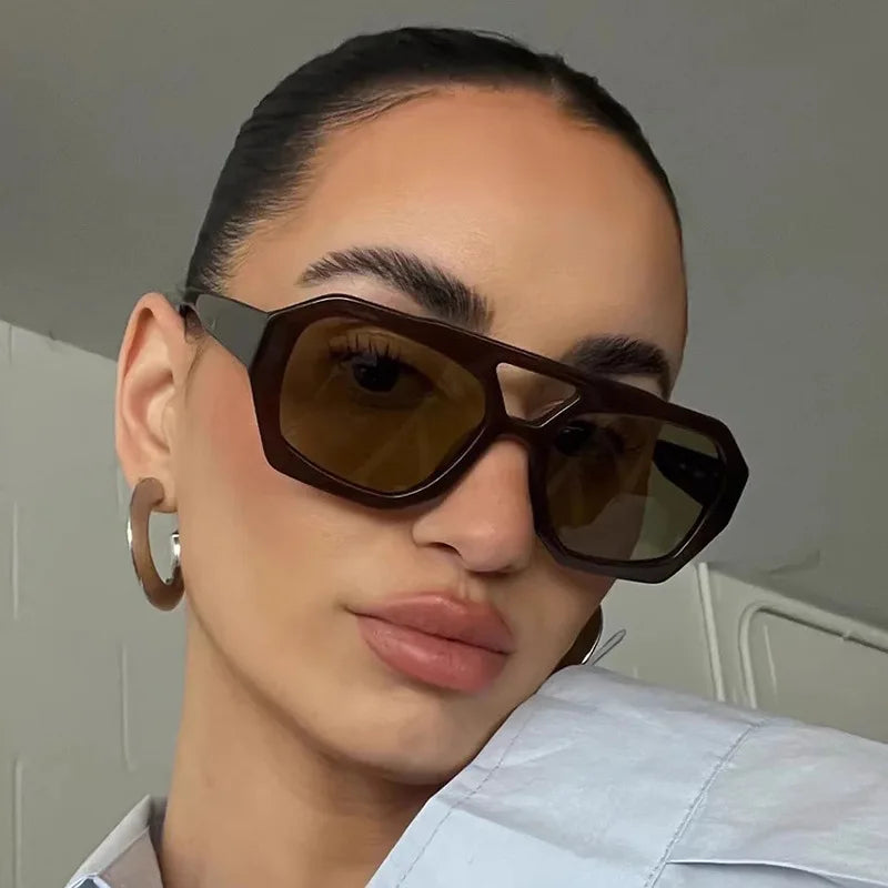 Big Frame Women's Sunglasses Retro Double Bridges Leopard Brown Gradient Eyewear Fashion Luxury Designer Sun Glasses