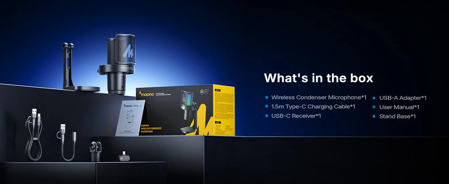 Wireless USB Gaming Microphone with AI Noise Reduction and RGB Lighting