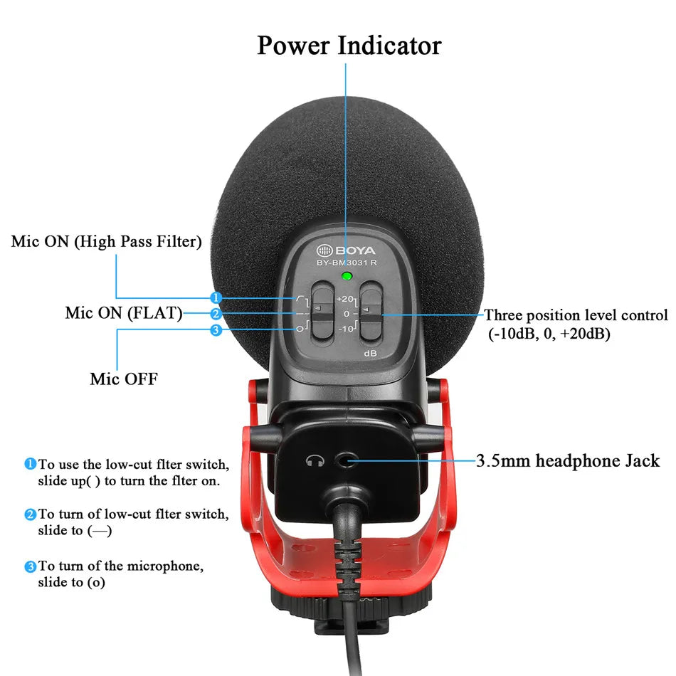 BY-BM3031R Super-cardioid Condenser Shotgun Microphone for DSLR Camcorders Audio Recorders Streaming Youtube Recording Vlog