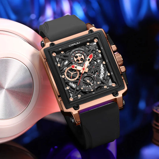 Men's Sports Chronograph Wrist Watch For Men Army Silicone strap Square Quartz Stop Watch Clock Man Relogios Masculino