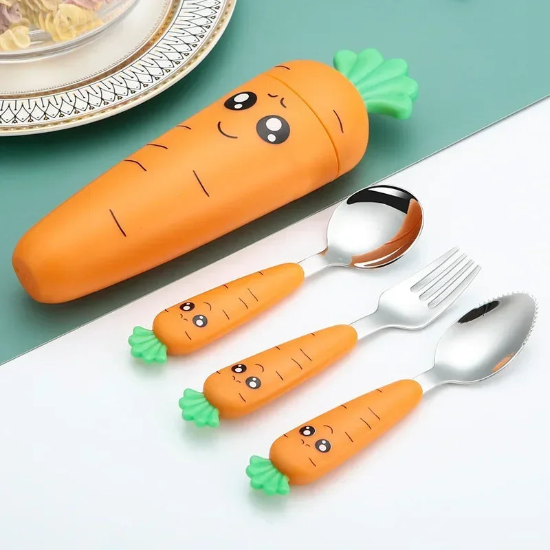 4/3/1PCS Baby Feeding Utensils Cartoon Fork Spoon Child Cutlery Set Kid Tableware Kitchen Gadgets Cake Vegetable Fork Teaspoon