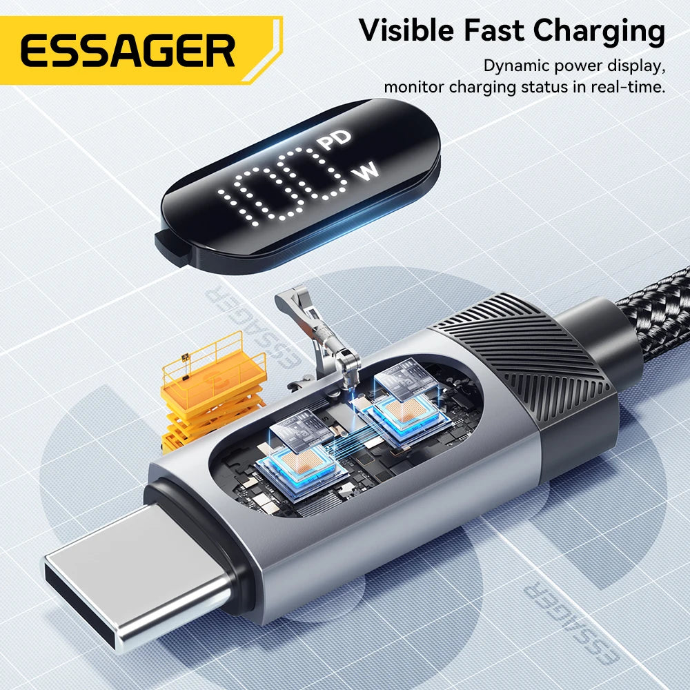 100W Car Spring USB-C to USB-C Fast Charging Cable (Retractable)