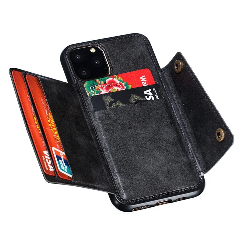 Magnetic Car Phone Case For iPhone 15 14 13 12 Pro Max 15 Plus 13 Leather Holder Wallet Case