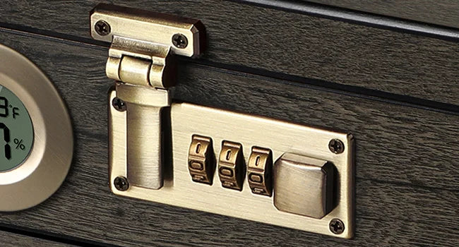 Cigar Humidor, Glass Top Desktop Box with Digital Thermo-Hygrometer, Humidifier, Divider, Accessories Drawer & Combination Lock