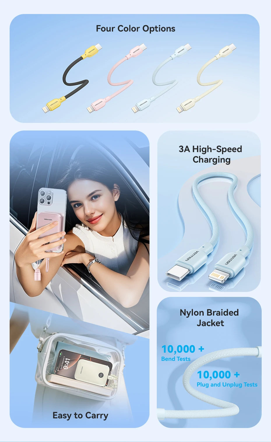 17cm Short USB Type C Cable 3A 27W Lightning Cable for iPhone 14 13 12 Power Bank Cable Fast Charging Data Cable