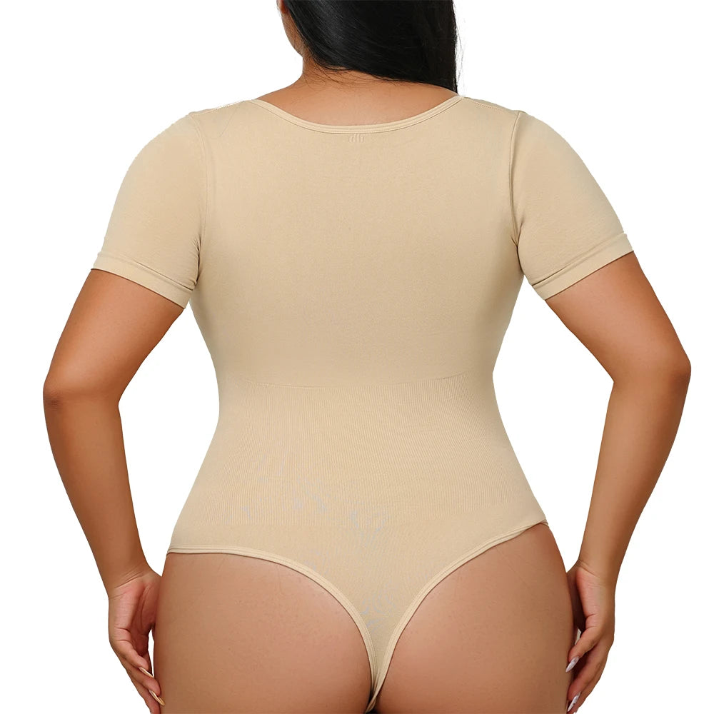 Square Neck Short Sleeve Bodysuit for Women – Full Body Control Shapewear