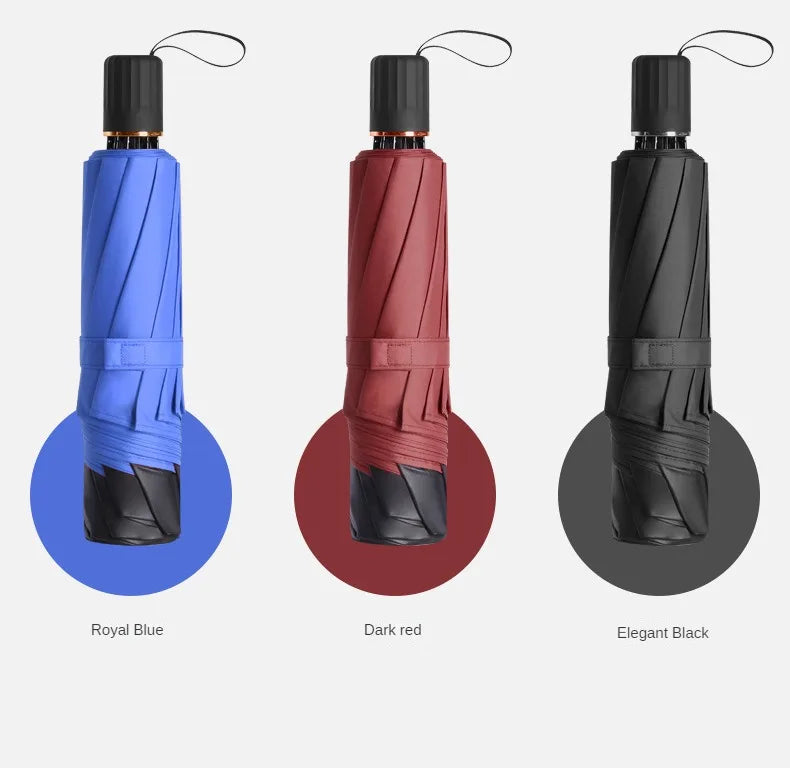 Triple Folding Windproof Reinforced Business Umbrella Dual Use Sun Rain Compact Travel Umbrella