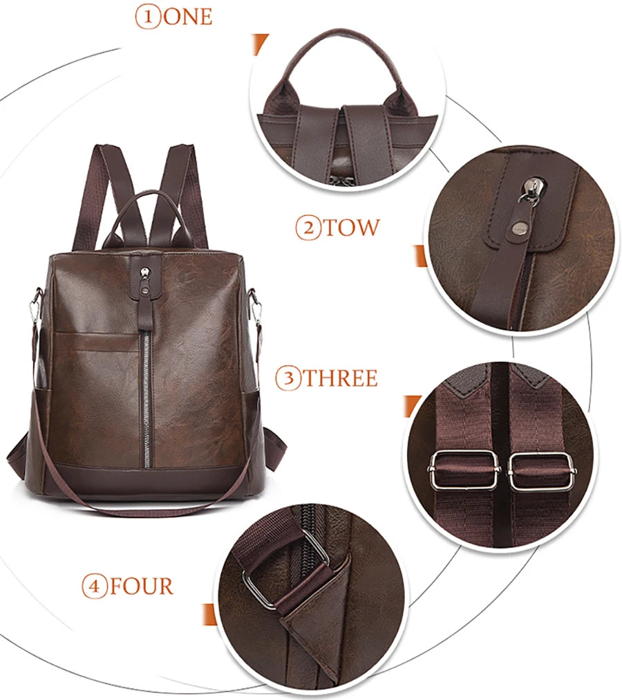 Backpacks PU Leather Travel Back Pack Ladies Large Capacity Shoulder Handbags