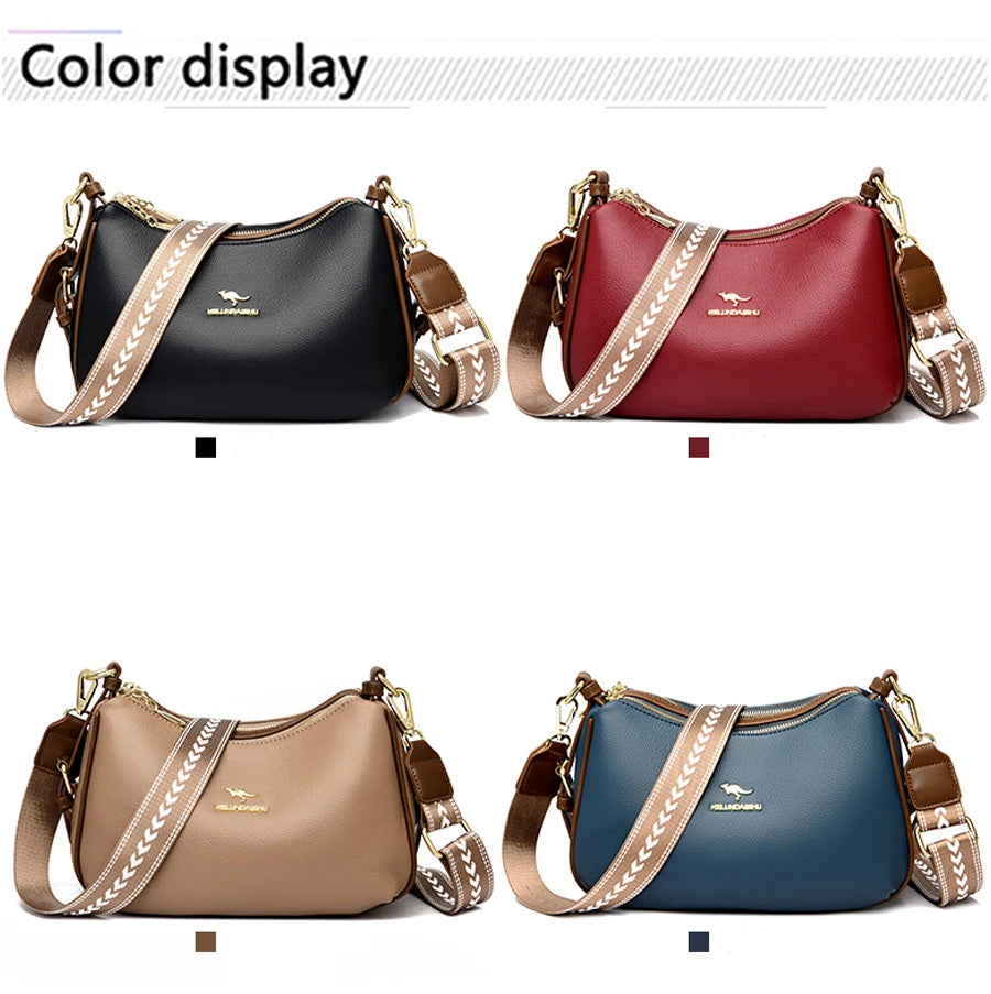 Cowhide Crossbody Bag  Straps Tote Lady Shoulder Bags Leather Messenger Bag