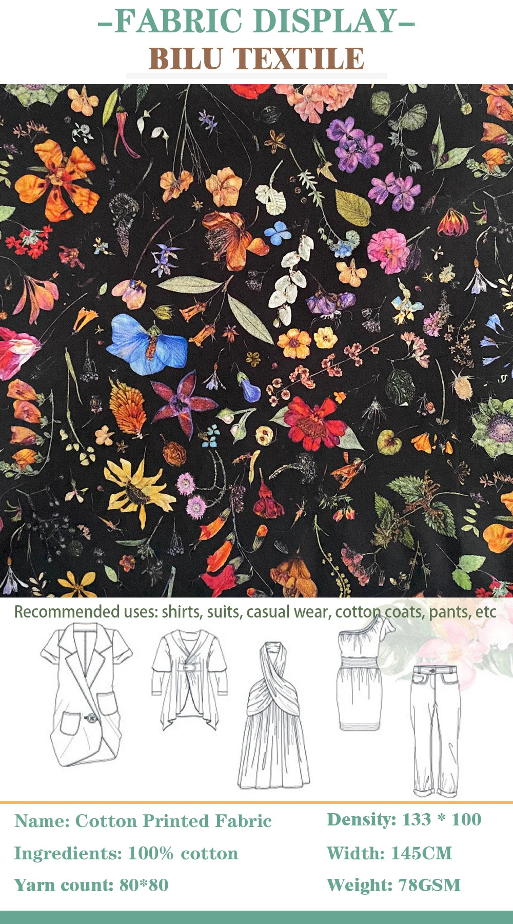 100% Cotton Poplin 80S Like Liberty Floral Eve cotton tana lawn fabric Sewing Making Women's Wear Dress Children Clothing Cloth