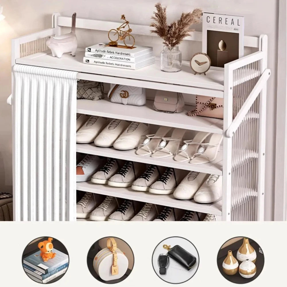 Multi-Layer Folding Shoe Cabinet Phyllostachys Pubescens Space Saving Stand Storage Shelves Explosion-Proof Folding Shoe Rack