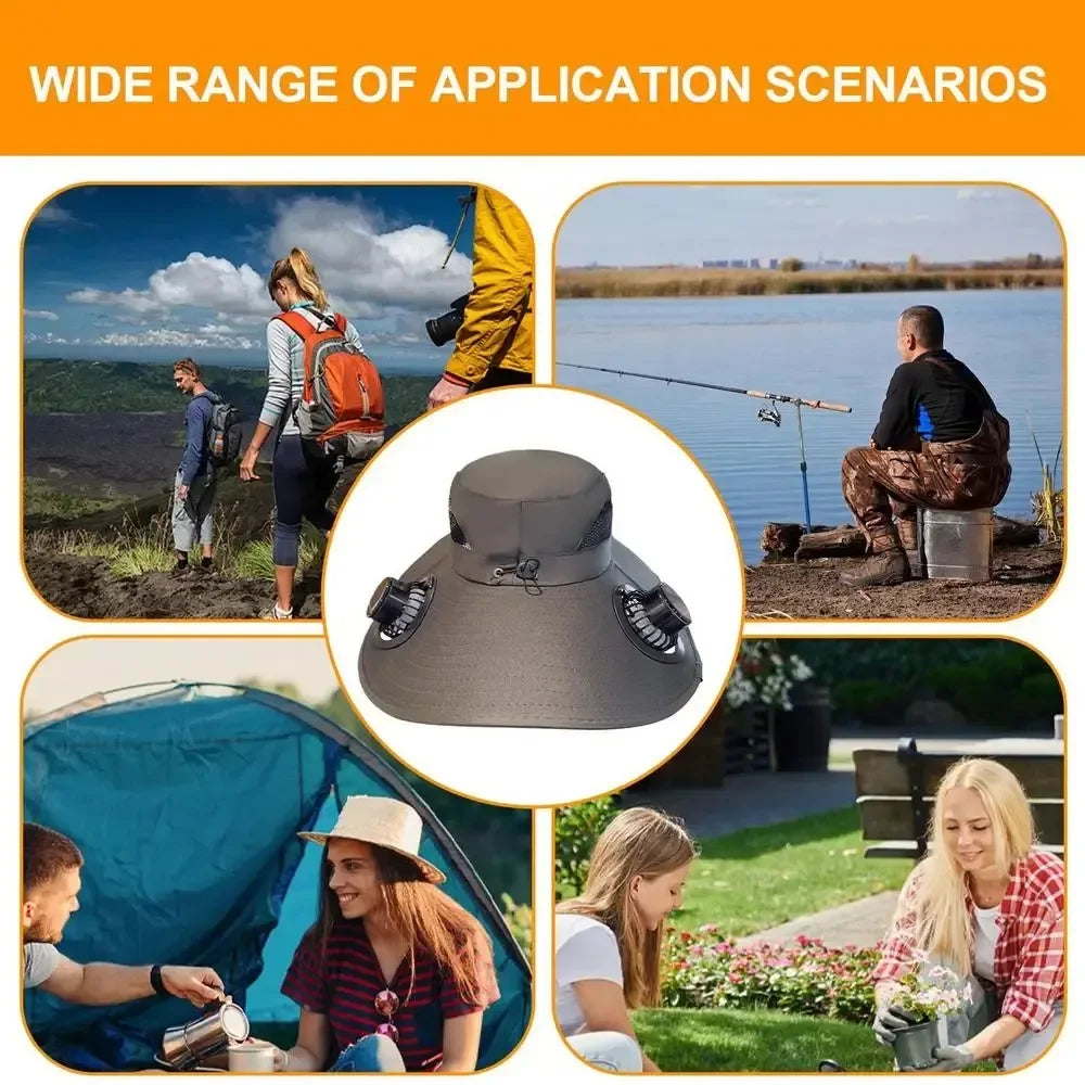 Wide Brim Fishing Hat With Dual Solar Fans