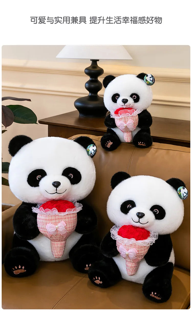 Kawaii Stuffed Doll Cute Panda Plush Toy with Flower Bouquet for Anime Lovers Kids Birthday Gift Stuffed Animal Gift for
