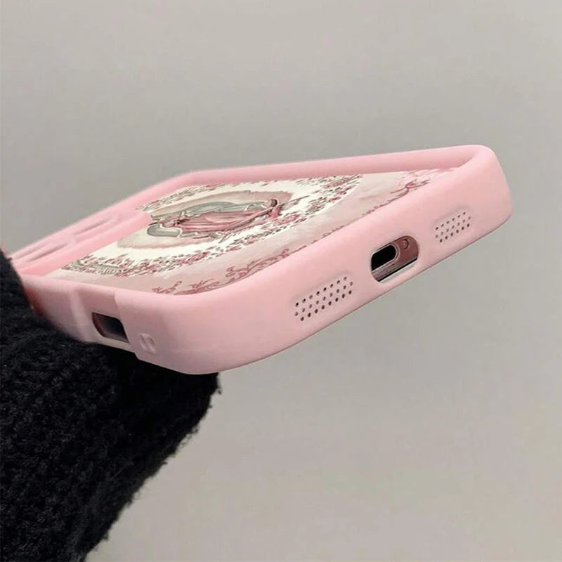 Phone Case for iPhone 16 15 14 Pink Portrait Pattern Silicone Shockproof Cover