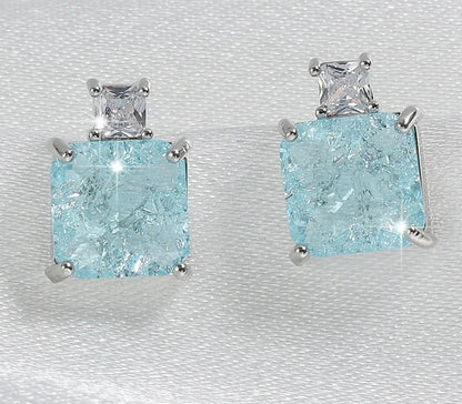 Light Blue Square Cubic Zirconia Stud Earrings