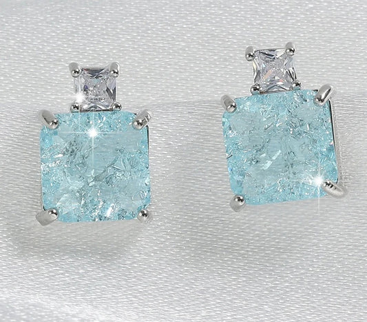 Light Blue Square Cubic Zirconia Stud Earrings