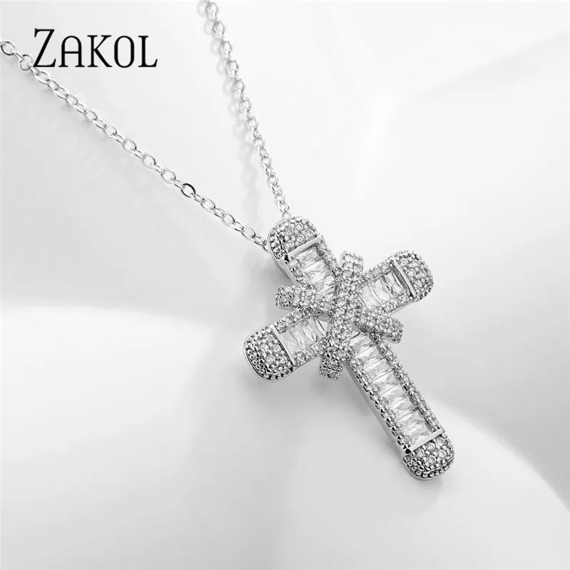 Fashion Cubic Zirconia Cross Pendant Necklaces