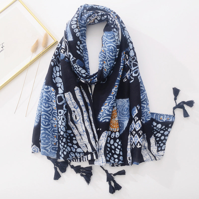 Spring Scarf Pink Blue Floral Paisley Printed Scarves Women Lady Girl Cotton Linen Bohemian Scarf For Summer Beach Shawl Bandana