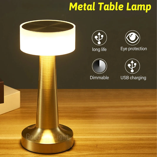 Vintage LED Rechargeable 3 Color Bar Restaurant Coffee Desktop Decorative Metal Table Lamp Touch Bedroom Bedside Night Lights