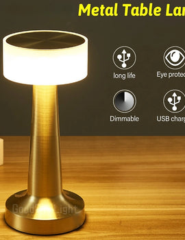 Vintage LED Rechargeable 3 Color Bar Restaurant Coffee Desktop Decorative Metal Table Lamp Touch Bedroom Bedside Night Lights