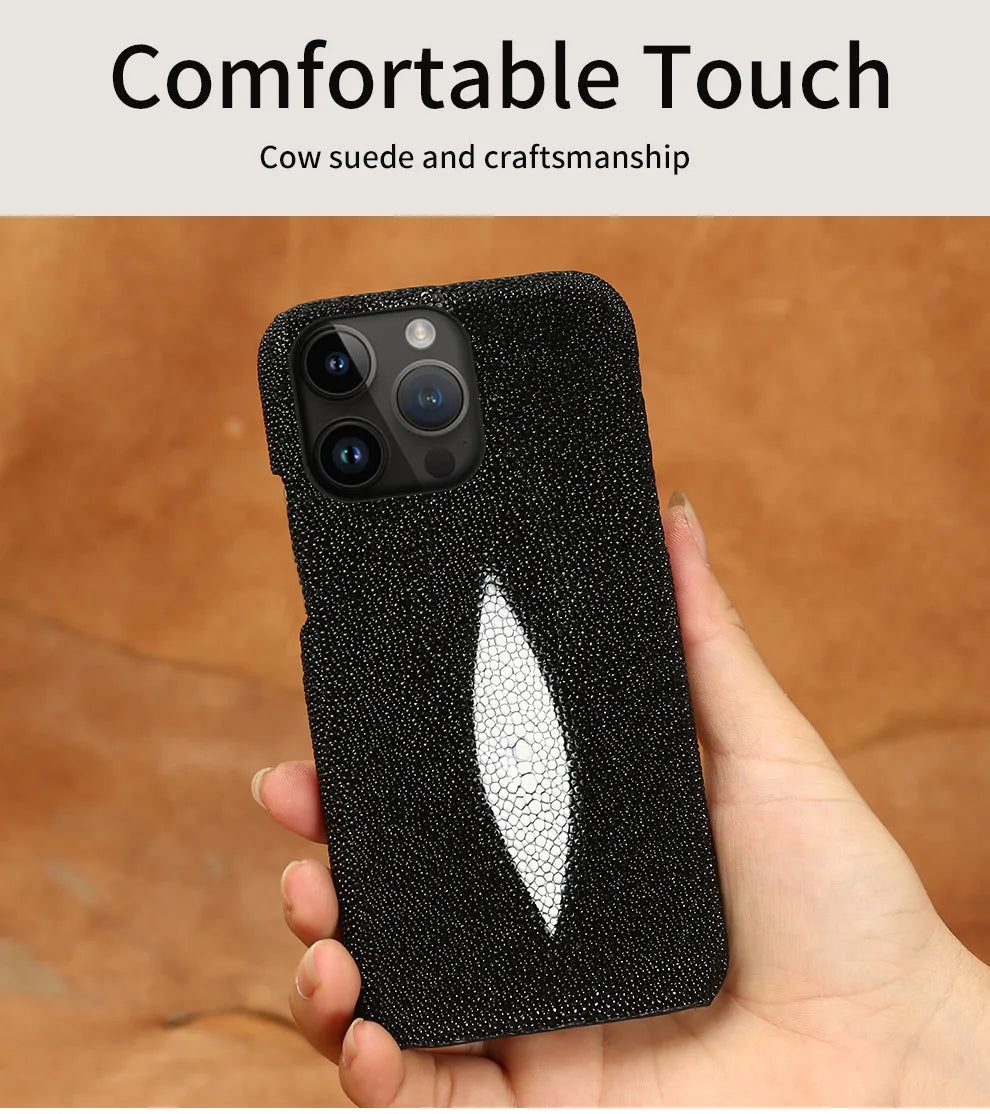Genuine Stingray Leather Phone Case for iPhone 16 15 14 Pro Max Plus 14Pro 15Pro max Luxury Shockproof Back Cover
