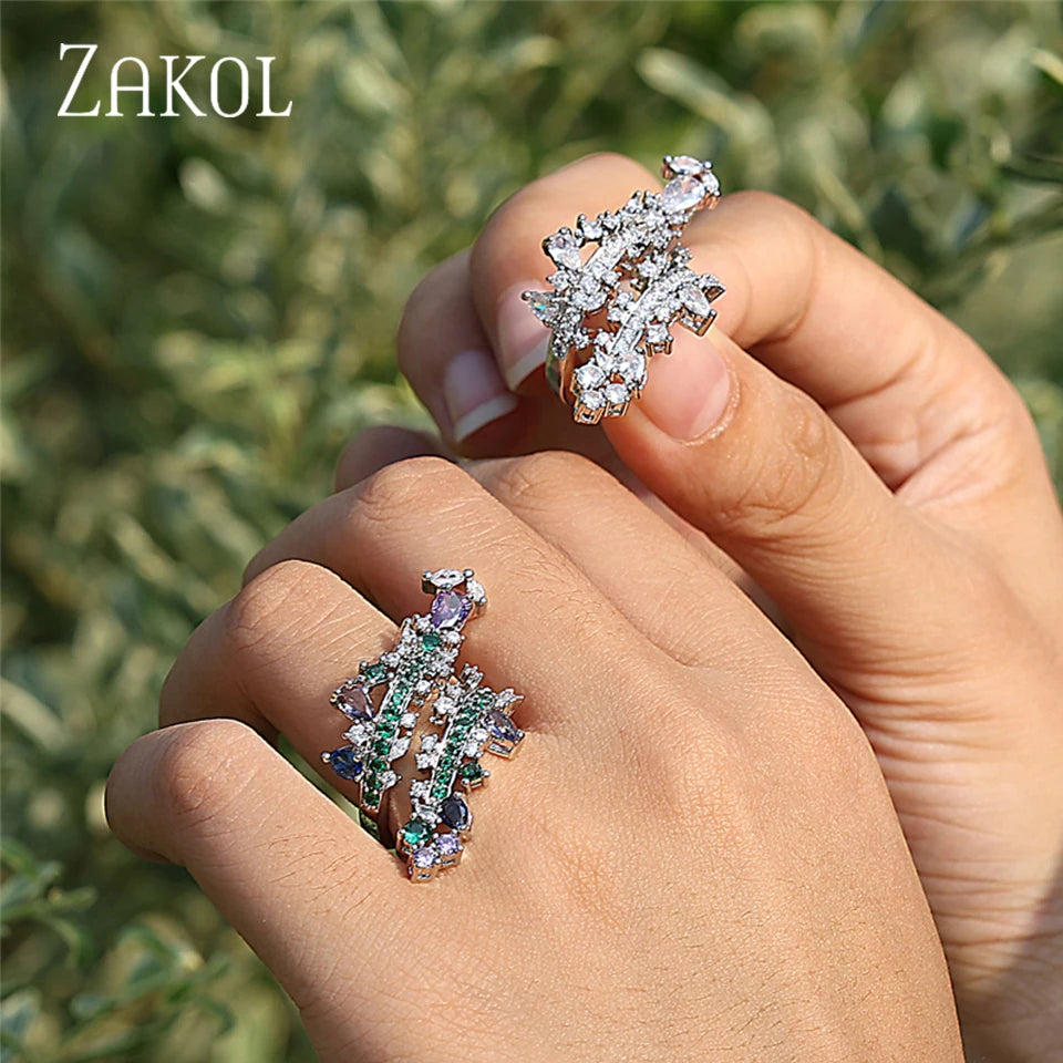 Luxury Mutilcolor Cubic Zirconia Engagement Rings for Women Shinny Green Crystal Banquet Ring