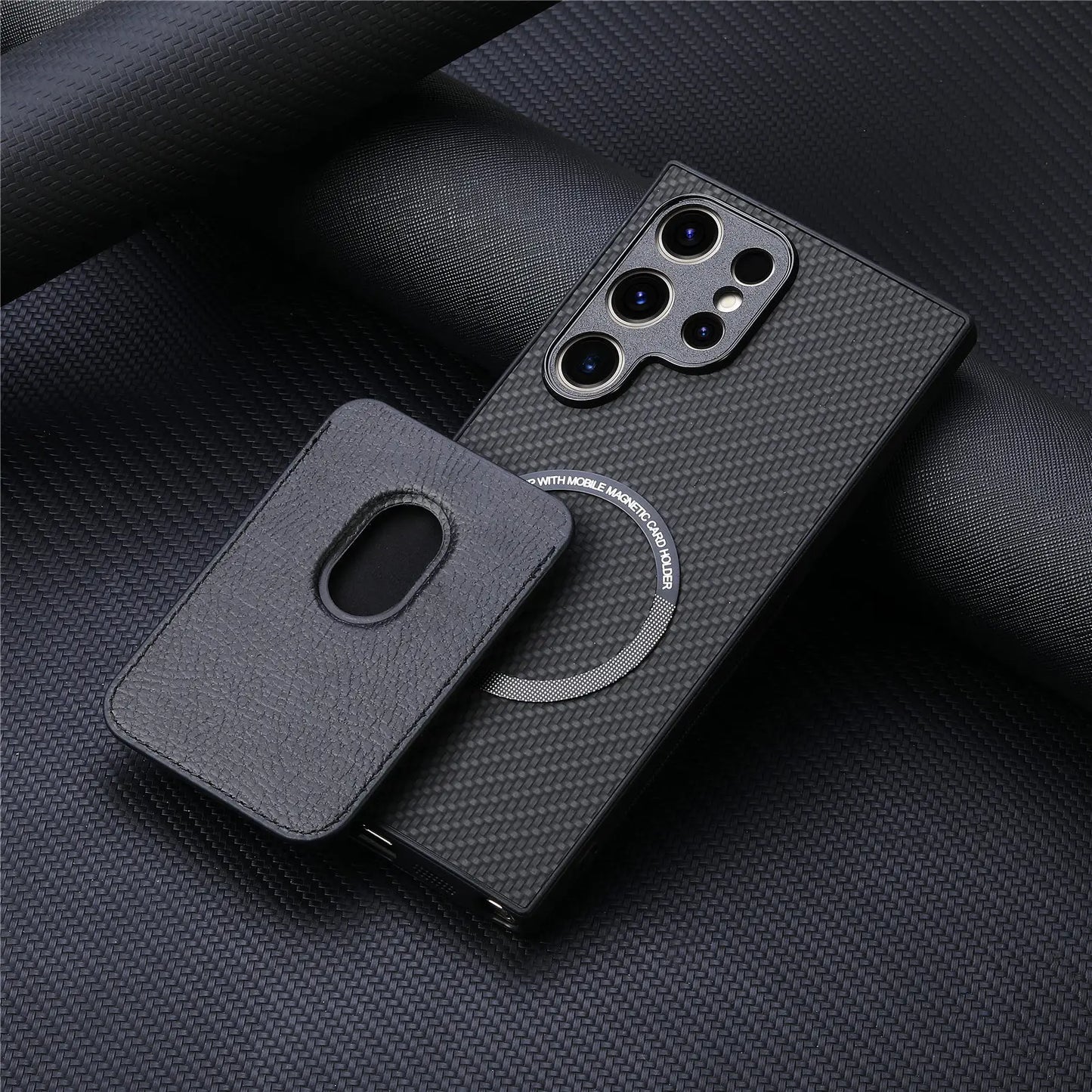 Carbon Fiber Style MagSafe PU Leather Case for Samsung Galaxy S26 / S25 / S24 / S23 Magnetic Card Holder Cover