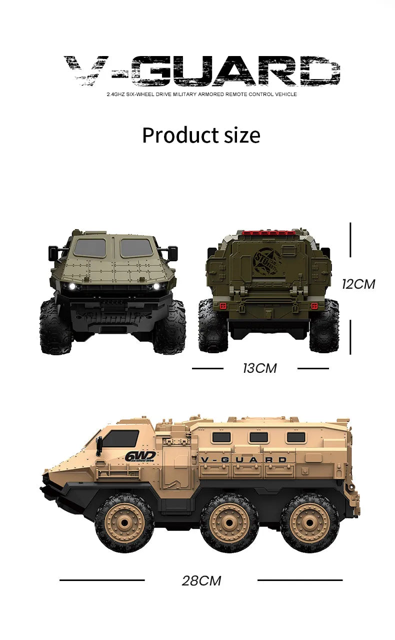 6WD Armored RC Car Simulation Military Transport Truck 360° Stunt High-speed Climbing 2.4G Remote Control Model Boy Toy