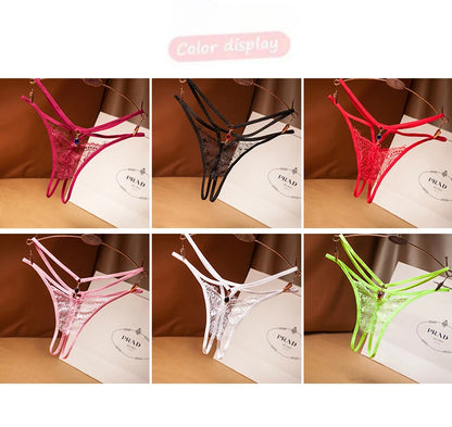 Lace Thong Women Lingerie Cross Straps Ultra-thin Hollowed Out Seductive Underwear G-String Jewels T-back