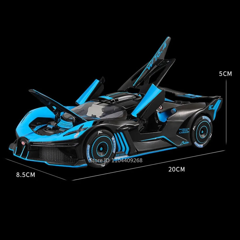 1:24 Scale Bolide Atlantic Car Model Toy Alloy Body Rubber Tire Shock Absorption Vehicle Models Sound&Light Ornaments Gifts