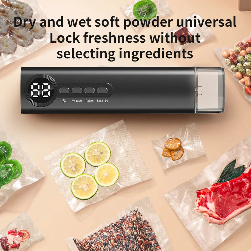 Mini Cordless Vacuum Sealer with Digital Display – Rechargeable Food Bag Vacuum & Heat Sealing Machine for Kitchen Storage