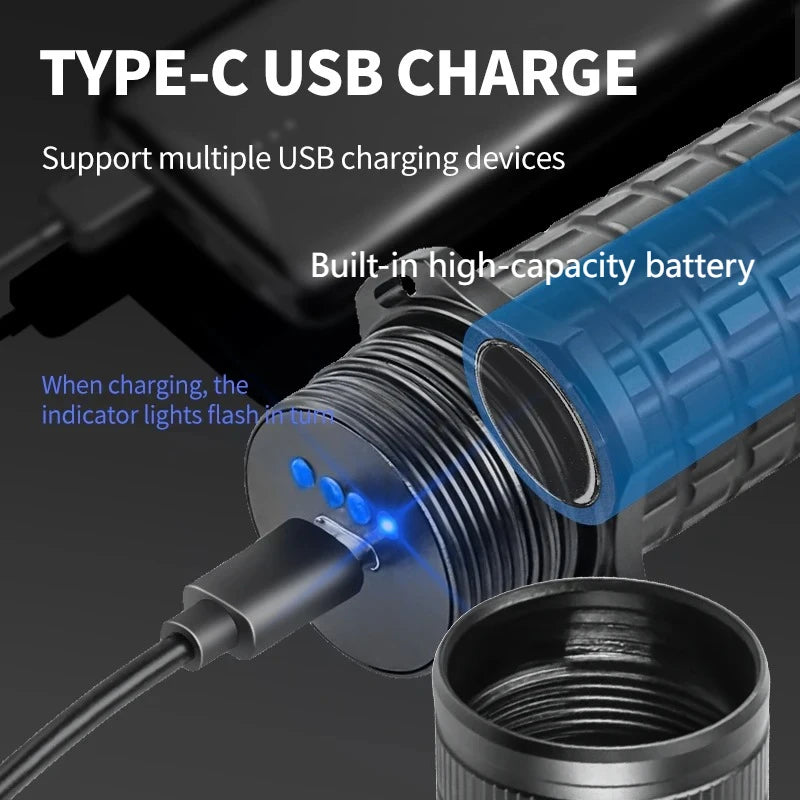 Rechargeable Diving Flashlight IPX8 Waterproof Underwater LED Torch Strong Light Dive Lamp