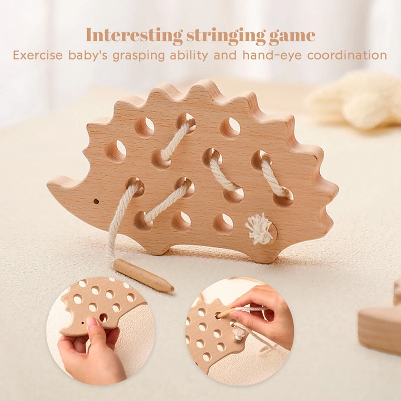 Wooden Montessori Toy For Babies Threading Puzzle Game Baby Room Decoration Early Education Wooden Toys Sensory Touch Shape Toys