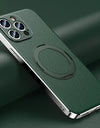 Magnetic Leather for Magsafe Case for iPhone 16 15 14 Pro Max 16Pro Ring Luxury Lens Protection Holder Phone Back Cover