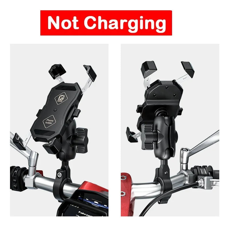 Motorcycle Fork Stem Wireless Charger 15W Qi/USB Quick Charge Phone Holder Handlebar Mirror Mount with 1" Ball for 3.5"-6.8"