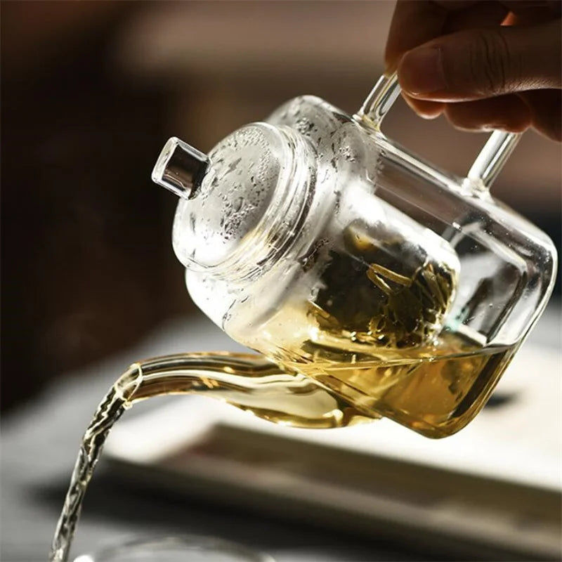 Japanese Style Handmade Heat Resistant Square Glass Teapot With Filter Liner Boiling Flower Tea Pot Kung FuTea Set Teaware