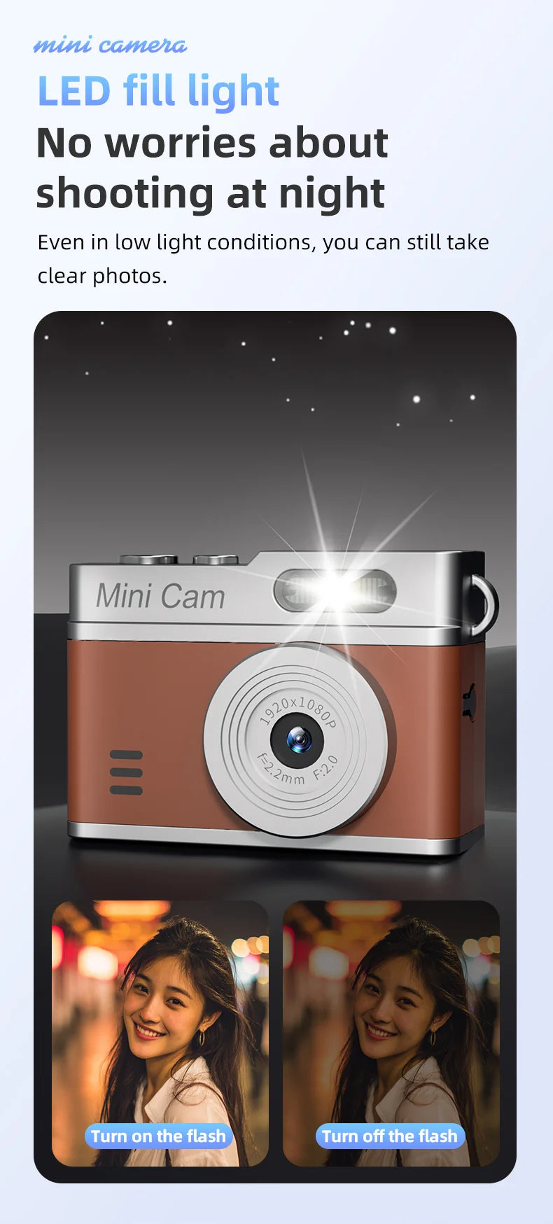 1080P Pocket Action Camera Portable with LED Retro Camera Outdoor Bodycam Mini Keychain Digital Cam 0.96-inch HD Video Recorder