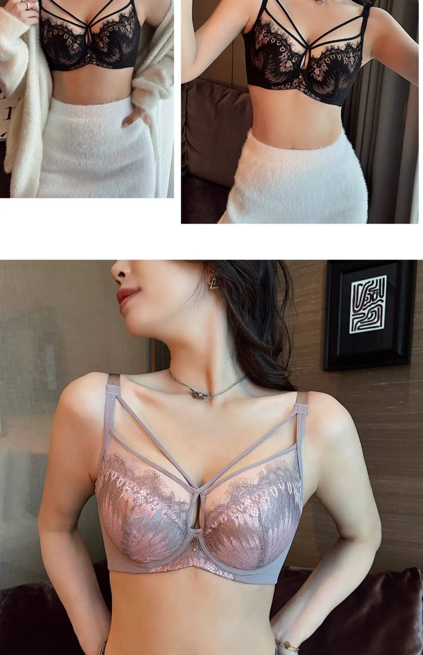 Womens Lace Push Up Bra and Brief Set