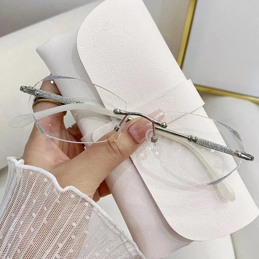 Rimless Diamond Cut Reading Glasses with Lightweight Alloy Frame