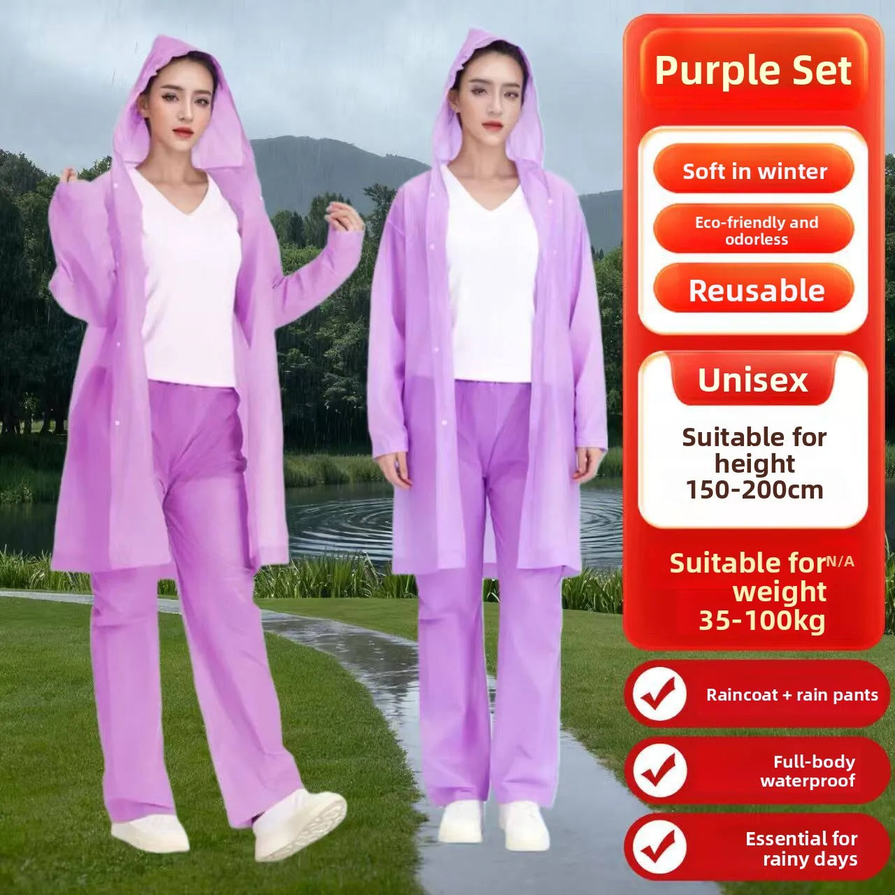 Adult Waterproof Cycling Rain Suit with Separate Rain Pants