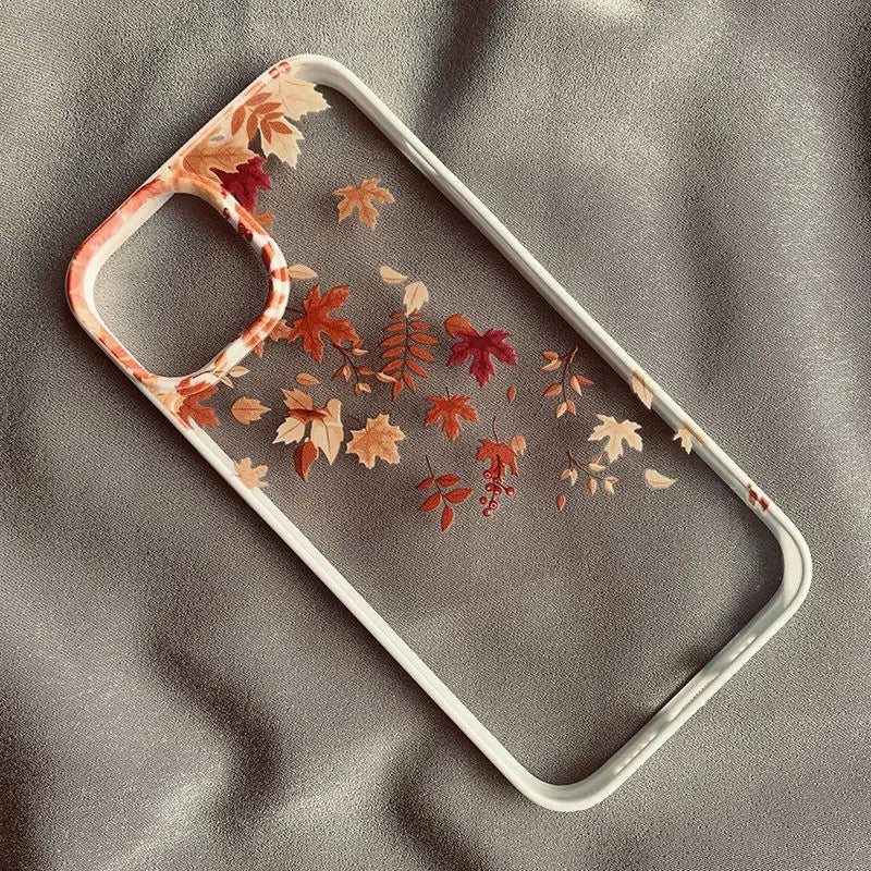 Transparent Fallen Leaves Flower Phone Case For iPhone 16 15 14 Pro Max 15 14 16 Plus Maple Leaf Clear Funda Back Cover