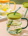 600/780ml Grass Pattern Mug With Straw And Lid Glass Tumbler With Graduated Heat Resistant Cup For Coffee Milk Drinkware
