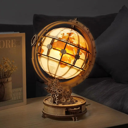 Wooden Puzzles Luminous Globe ST003 Toy Building Sets Wooden Globe Model Kits with LED Light