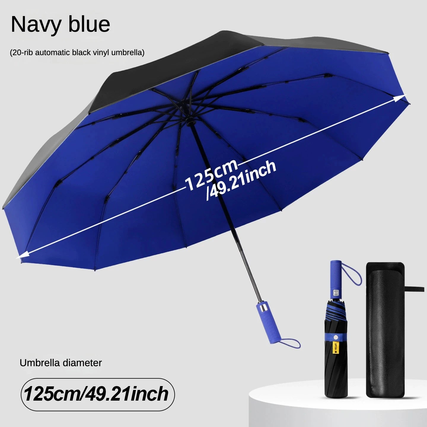 125cm Oversized Fully Automatic Wind Resistant Folding Umbrella Leather Cover