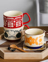 Japanese Flower Coffee Mug Set Retro Ceramic Milk Oats Mug Office Water Handgrip Cup Kitchen Party Drinkware Set 300ml