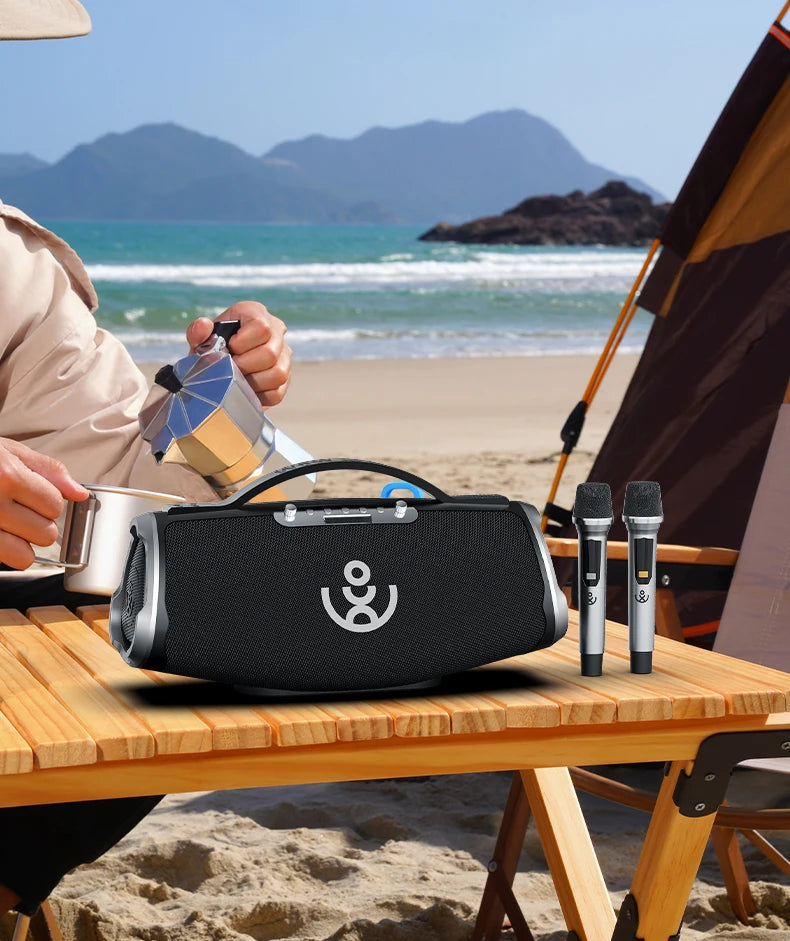 BMTL WOW MAX 300W Powerful Portable Speaker with 2 Wireless Microphones 3-way PA System Support Power Bank AUX/USB/TF/OTG