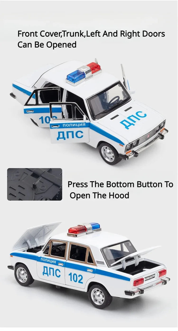 1:24 Scale Special Lada 2106 Police Car Model Toy Alloy Body Rubber Tire Metal Diecast 110 Explosion-proof Vehicle Models