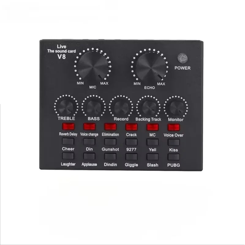 V8 USB Audio Mixer Sound Card For Live Streaming Podcast And Recording