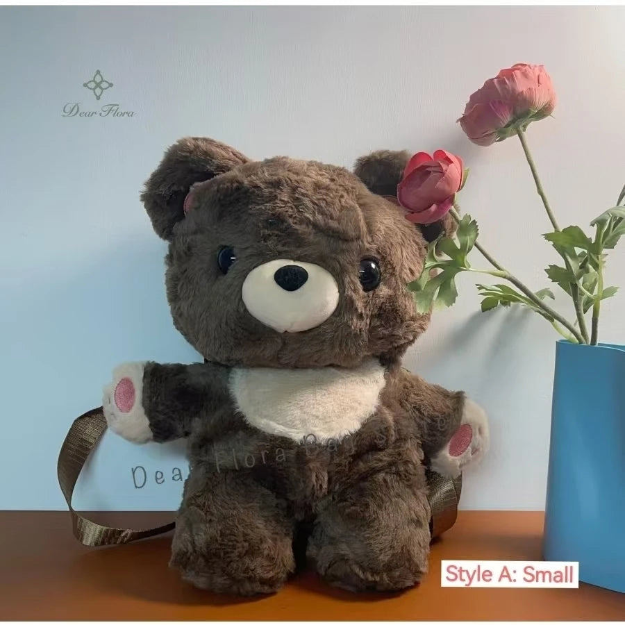 Y2K Cute Brown Bear Plush Backpack Soft Shoulder Bag