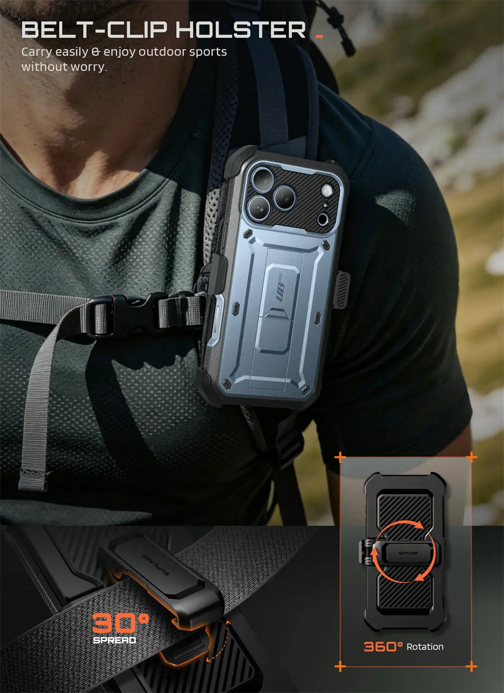 Full Body Rugged Phone Case with Built In Screen Protector and Belt Clip Holster for iPhone 17 Pro Max and iPhone 18 Pro Max
